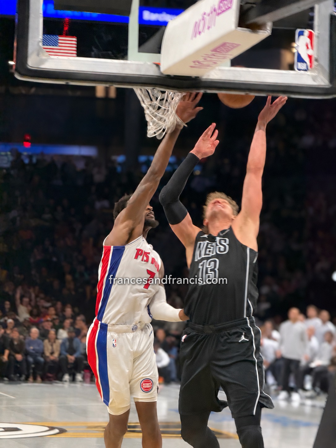 Close-range basketball action at Barclays Center.
